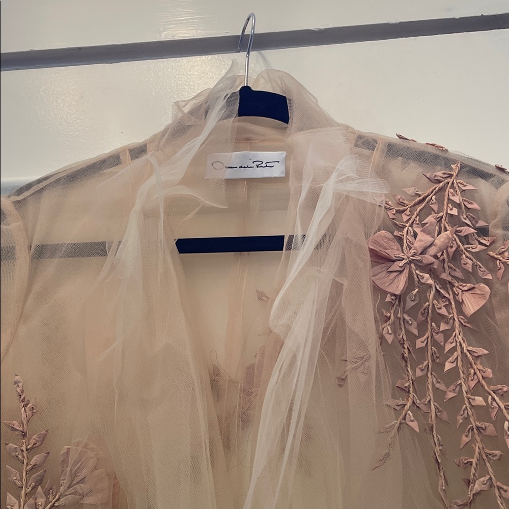 Oscar de la Renta tulle nude Floral embroidered jacket - Picture 7 of 8
